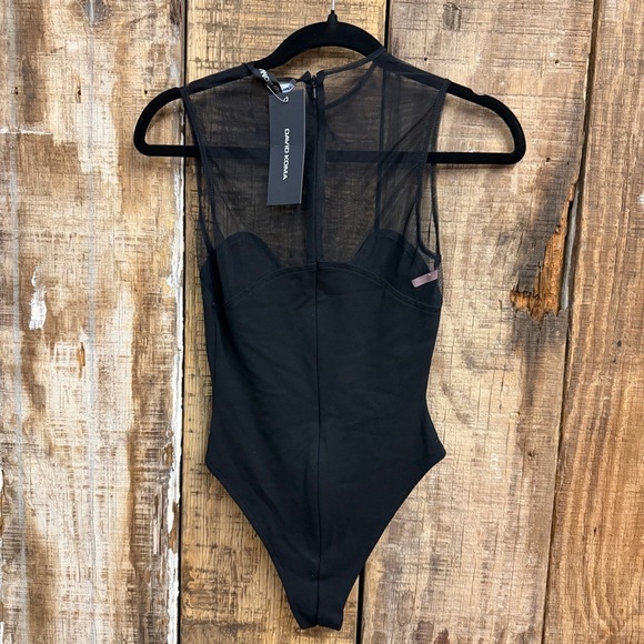 David Koma Wave Neckline Bodysuit Black Sheer Mesh top FWRD Revolve $775 sz 6 - Picture 11 of 11